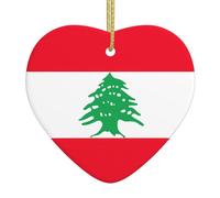 Arbre de Noël en céramique avec drapeau du Liban en forme de cœur à suspendre, décoration de maison/centre commercial