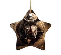 Arbre de Noël en céramique en forme de cœur avec imprimé rhinocéros en colère