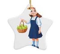 Arbre de Noël en céramique suspendu étoile pendentif WHJSSF Cartoon petite fille vendant pommes photo décoration centres commerciaux, supermarchés, magasins