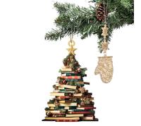 Arbre de Noël en forme de livre 2D - Pendentif plat pour bibliothèque de | Décoration de Noël en forme de ver de livre pour l'intérieur et l'extérieur, chambre à coucher, bureau, B