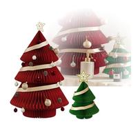 Arbre de Noël en Papier, Décorations de Fête de Noël pour Tables, Décoration D'intérieur, Décoration d'arbre de Noël en Papier Kraft Pliable avec Lumière USB Et Ornements Red Set