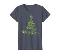 Arbre de Noël Notes de Musique Chanson Xmas Musicien Pyjama T-Shirt, Femme, Bleu Chiné, XXL