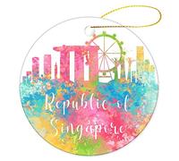 Arbre De Noël Ornements 7.3cm, Aquarelle De La Ville De La République De Singapour Ornements d'arbre De Noël Détachables Boule De Noël Ornements Pendentifs Décoration pour Home Decor Maison