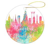 Arbre De Noël Ornements 7.3cm, Aquarelle De La Ville De Thaïlande-Bangkok Boule De Noël Ornements Décoration d'arbre De Noël Détachables Pendentifs Décoration pour Maison Fête Home Decor