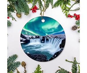 Arbre De Noël Ornements 7.3cm, L'Aurore Boréale Godafos Est Une Cascade en Islande Boule De Noël Ornements Décoration d'arbre De Noël Vintage Pendentifs Décoration pour Home Decor Maison Fête