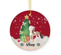 Arbre De Noël Ornements Chien Chinois À Crête Personnalisé Céramique À Suspendre Personnalisable Boule De Noëls pour Home Decor Maison Fête du Nouvel 7.3 Cm