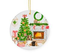 Arbre De Noël Ornements Chien De Berger des Shetland Céramique À Suspendre Personnalisable Pendentifs Décoration pour Home Decor Maison Fête du Nouvel 7.3 Cm