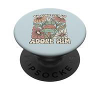 Arbre de Noël rétro Oh Come Let Us Adore Him Floral PopSockets PopGrip Adhésif