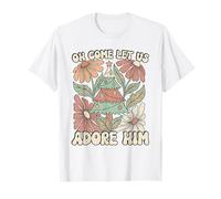 Arbre de Noël rétro Oh Come Let Us Adore Him Floral T-Shirt
