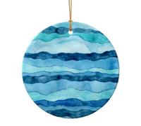 Arbre de Noël rond en céramique avec motif vagues bleues à suspendre pour décoration de la maison 3 tailles