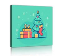 arbre de Noël toile art mural image boîtes colorées œuvres d’art impressions Affiches de bas de Noël festives peinture pour l’hiver moderne Décoration intérieure 70x70cm Cadre intérieur