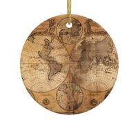 Arbre de Noël vintage en céramique à suspendre avec carte du monde ancienne, décoration ronde souvenir pour Noël, fête à la maison, vacances