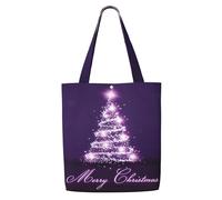 Arbre de Noël violet，Sacs d'épicerie réutilisables, sacs fourre-tout de grande capacité, sac à bandoulière en toile