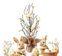 Arbre de Pâques avec ornements - Décoration de table printanière, arbre éclairé avec base en toile de jute | Module d'affichage de vacances saisonnières, assemblage d'accent décoratif avec cheminée, f