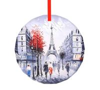 Arbre de Paris City Tour Eiffel Art Impression Rond Verre Pendentif - Arbre de Noël Suspendu Ornement pour Vacances, Maison, Bureau, Noël, Pâques