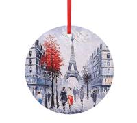 Arbre de Paris Tour Eiffel Art Print Festive Aluminium Ornement Accessoires - Boules Pendentif Double Face pour Décoration de Noël Multi-Scène