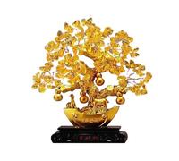 Arbre de Pierres précieuses Citrine de Bureau avec Base, Ornement d'arbre Fortune, Artisanat Salon et for la Richesse prospérité Décor en Cristal(Gold)