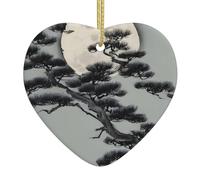 Arbre de pin sous la lune à motifs, décoration de Noël exquise en céramique, décoration de table de 7,4 cm. Idéal pour les rebords de fenêtre et les cheminées.