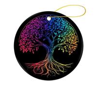 Arbre de vie arc-en-ciel avec racines décoratives à suspendre pour sapin de Noël, 2 pièces, 7,2 cm rond double face