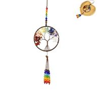 Arbre de Vie Attrape Soleil pour Voiture,avec Pierres Chakra,Pendentif en Cristal de Guérison,Décoration Zen Rétroviseur,Cadeau Éthique Porte-Bonheur pour Stylisme Auto Intérieur