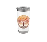 Arbre de vie avec nœuds celtiques orange et tons de terre Gobelet isotherme en acier inoxydable double paroi