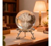 Arbre de Vie Boule de Cristal Ornement Transparent 3D Gravée au Laser Thème Nature Sphère en Verre avec Support