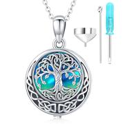 Arbre de Vie Collier Urne pour Cendres en Argent Sterling 925 Collier Cendre Funéraire Coquille d'ormeau Arbre de Vie Pendentif Médaillon Crémation Commémoratif Funéraire Bijoux pour Femme Filles