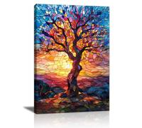 Arbre de Vie Coloré Tableau Décoration Murale Salon, Abstrait Crépuscule Paysage Poster Mural Impression Sur Toile Orangers Bleus Peinture Affiche Mural Décor pour Chambre Bureau Salle de Bain 30x40cm