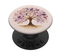 Arbre de vie de yoga violet et doré PopSockets PopGrip Adhésif