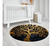 Arbre de Vie doré Rond Tapis Mysterious Fantasy Mythical Lavable à Poils Ras Grand Tapis pour Chambre à Coucher Buanderie Cuisine 160cm