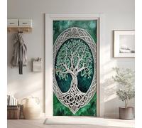 Arbre de Vie Effet 3D Sticker Porte, Viking Celtique Papier Autocollant Porte Mural Décoration, Tradition National Stickers Muraux Amovible PVC 95x215 cm