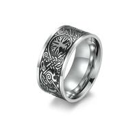 Arbre de vie en acier inoxydable Odin Crow Retro Ring Nordic Viking Celtic Knot Ring