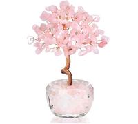 Arbre de Vie en Cristal de Quartz Rose - Arbre à Argent en Pierres Précieuses Roses Fait Main pour Décoration de Bureau et Maison