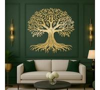 Arbre de Vie en métal doré, Grande décoration Murale extérieure inspirée de la Nature, Sculpture Moderne représentant Un Arbre de Vie, idéale pour Le Salon, la Chambre, Le Couloir et Les