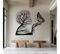 Arbre de Vie en métal, Grande décoration Murale 3D, Art Abstrait représentant Un Visage, Une Femme et des Branches, Silhouette Suspendue pour Salon, Chambre, Salle de Bain (Noir, 7
