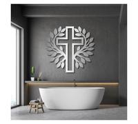Arbre de Vie en métal, Grande décoration Murale 3D, Croix de Jésus, Branches décoratives, Style chrétien pour Salon, Chambre, église (Argent, 47 x 44 cm)
