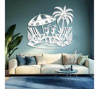 Arbre de Vie en métal, Grande décoration Murale 3D, Sculpture de Palmier, thème Plage Tropicale, pour Salle de Bain, Salon, Chambre (Blanc, 120 x 113 cm)
