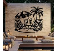 Arbre de Vie en métal, Grande décoration Murale 3D, Sculpture de Palmier, thème Plage Tropicale, pour Salle de Bain, Salon, Chambre (Noir, 120 x 113 cm)