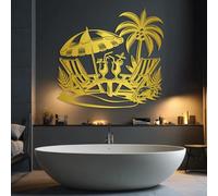 Arbre de Vie en métal, Grande décoration Murale 3D, Sculpture de Palmier, thème Plage Tropicale, pour Salle de Bain, Salon, Chambre (Or, 120 x 113 cm)