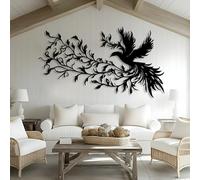 Arbre de Vie en métal, Grande décoration Murale 3D, Sculpture d'oiseau phénix, Branche, à Suspendre pour Salon, Chambre, Bureau (Noir, 121 x 69 cm)