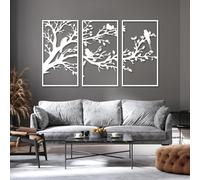 Arbre de Vie en métal Noir, Décoration Murale en métal à 3 Panneaux représentant la généalogie des Oiseaux, Sculpture décorative Moderne Arbre de Vie pour Salon, Chambre, Couloir et esc