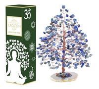 Arbre de Vie en Pierre précieuse Lapis-Lazuli - Base de Tranche d'agate géode, Arbre Chakra, décoration Feng Shui - Bonsaï en Fil de cuivre, Pierres de guérison, Arbre à Pierres précieuses