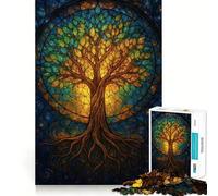 Arbre de Vie en Vitrail Puzzle 1000 pièces pour Adultes Jeu de logique et de Groupe Bords Nets 50x75cm