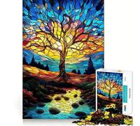 Arbre de Vie en Vitrail Puzzle de 1000 pièces pour Adolescents Jeu de logique Passe-Temps Calme Découpe précise Cadeau Exquis 50x75cm