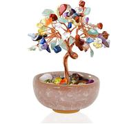 Arbre de Vie et Arbre à Argent en Quartz Rose et Pierres Précieuses Fait Main - Déco Bureau Maison - Cadeau Énergie Positive Femme