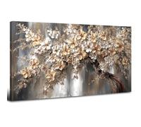Arbre de Vie Impressions sur Toile Grand 50x100 cm Art mural Décoration Tableaux pour le mur Décoration de chambre Peinture sur toile Décoration murale Salon Fleurs Blanc Or Beige Art Mural Luxe