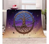 Arbre De Vie Lumineux avec Chaînes en Fer Manta de franela 3D Suave - Cubre Sofá/Cama 130x150 cm,Style Fantastique Mystérieux Estampado 3D Ultrarealista,Polar Caliente,Lavable,Hogar/Dormitorio