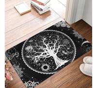 Arbre De Vie Mandala Psychédélique Lune Et Soleil Motif Mystique Noir Tapis De Bain Absorbant Tapis De Douche Antidérapant Paillasson Intérieur pour Extérieur Salon Baignoire 40X60Cm