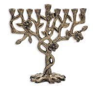 Arbre de Vie Menorah Hanouka - Convient À Toutes Les Bougies Hanouka Standard - Aluminum Hanukkah Menorah 20 cm de Haut - Menorah Hanouka 9 Branches - Or Antique