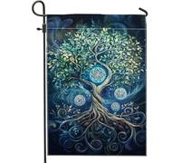 Arbre De Vie Mystique, Feuilles Géométriques Célestes Bleu Marine Drapeau De Cour Double Face Drapeau De Jardin Durable Drapeaux De Jardin Pour Ferme Dortoirs Extérieure 30X45Cm